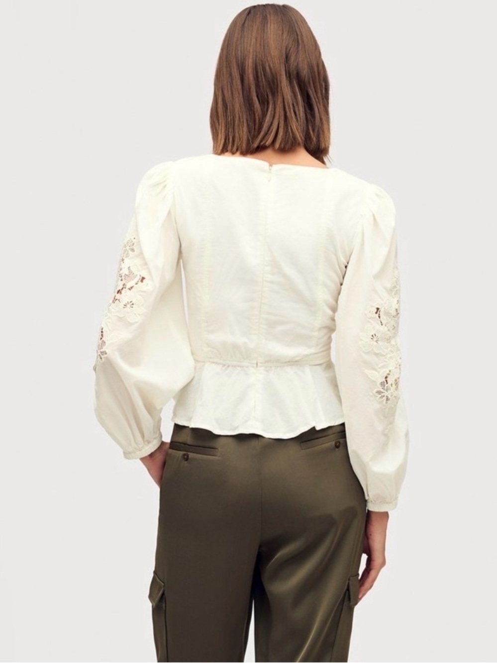 Sam Edelman Lainey Lace Sleeve Peplum Top Cotton Blouse NWT Size XS - Picture 3 of 12